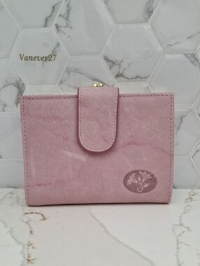 Buxton Pink Genuine Leather Compact Wallet - Classic Floral Embossed